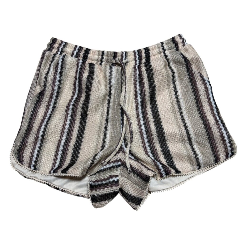 Striped Knit Lounge Shorts Womens XS 0-2 No Boundaries Beige & Black